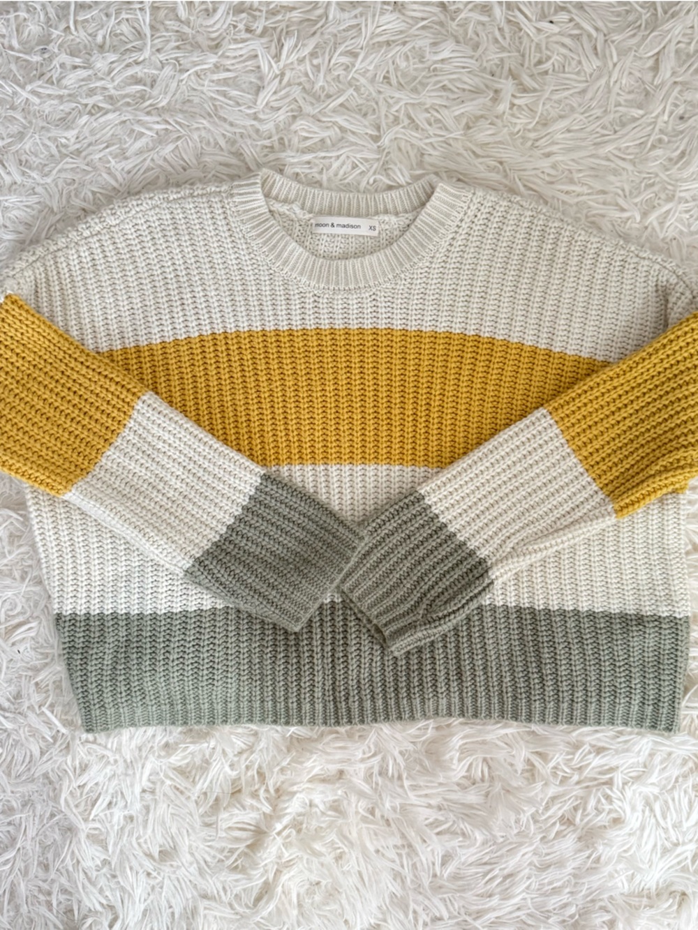 moon & madison Crewneck Sweater in Mustard, Cream & Sage